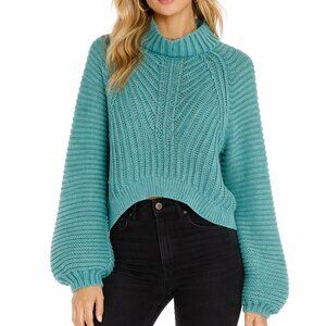 Free people Green Botany Sweetheart Sweater Chunky Mock Neck Boho oversized LG